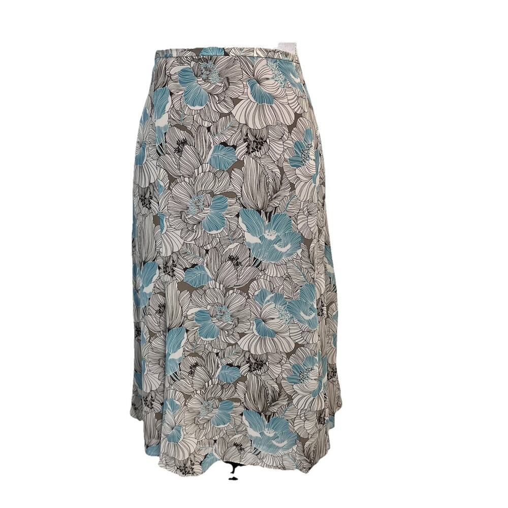 Jones Wear Skirt size 12 Blue Brown Floral Midi A Line Tropical Church Career